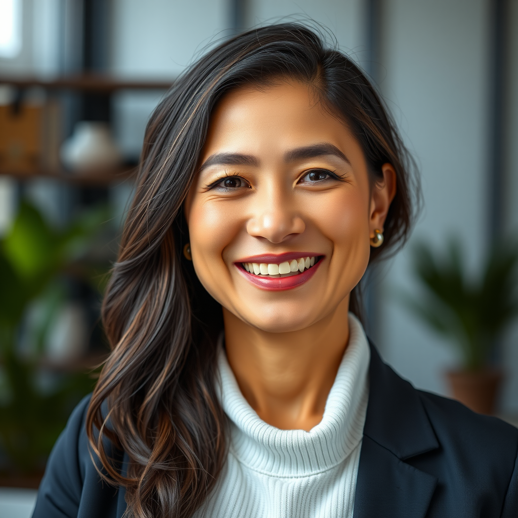 Retrato de una mujer sonriente, la fundadora y CEO de la compañía.